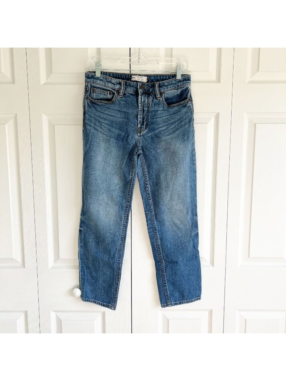 Free People Light Wash Blue Denim Straight Leg Zip Fly Jeans Women's Size 27